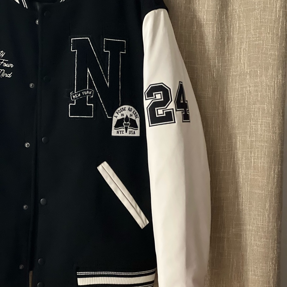 Cotton On Black and White Varsity Bomber Jacket